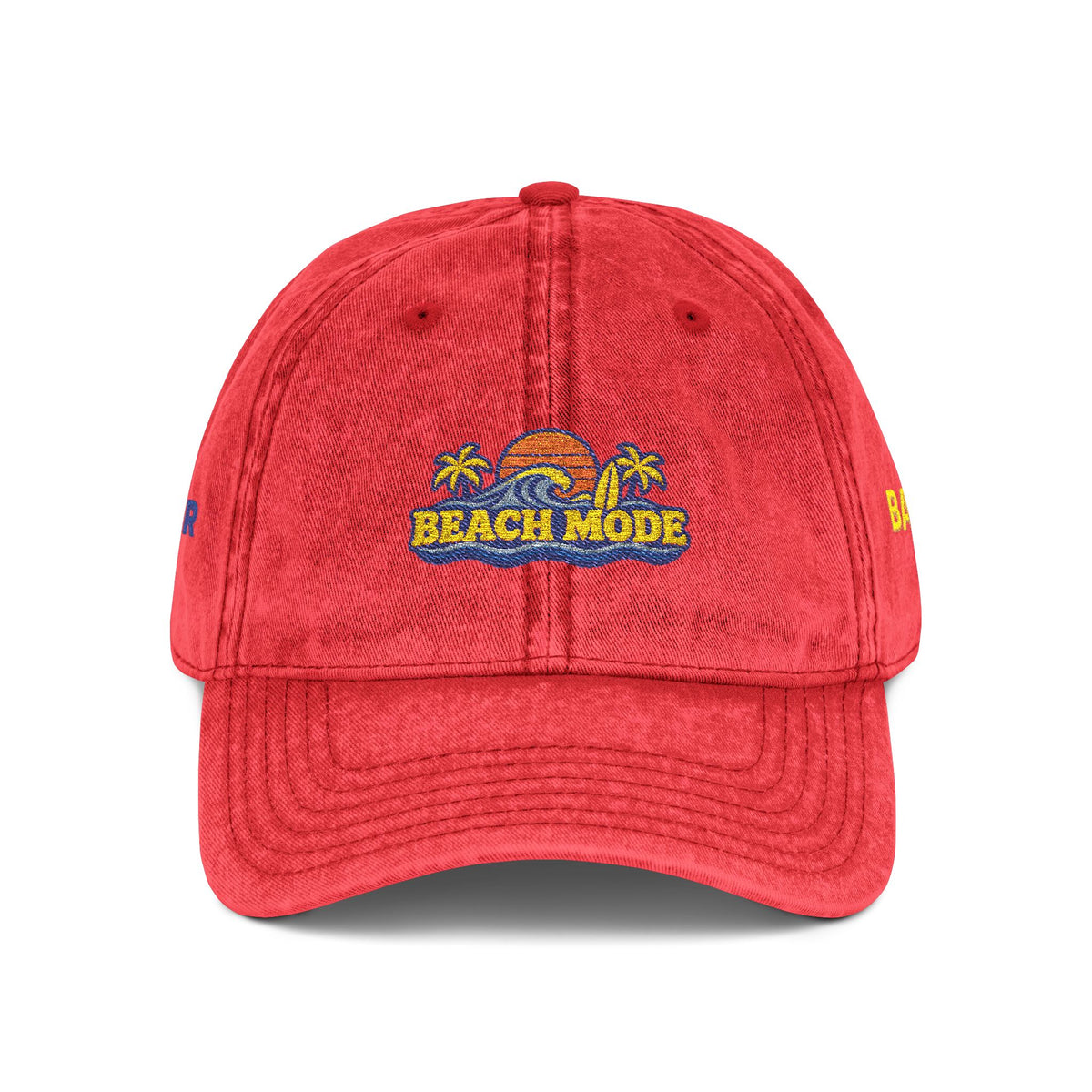 Vintage Embroidered Beach House Cap — Washed Red Dad Hat