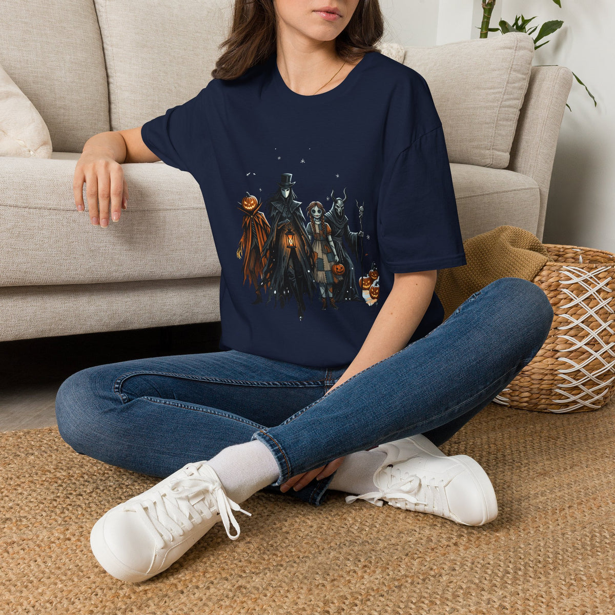 Halloween Gothic Crew T-Shirt — Haunted Pumpkin, Witch & Spooky Friends Design