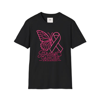 Breast Cancer Awareness Butterfly T-Shirt - Pink Ribbon Support Tee