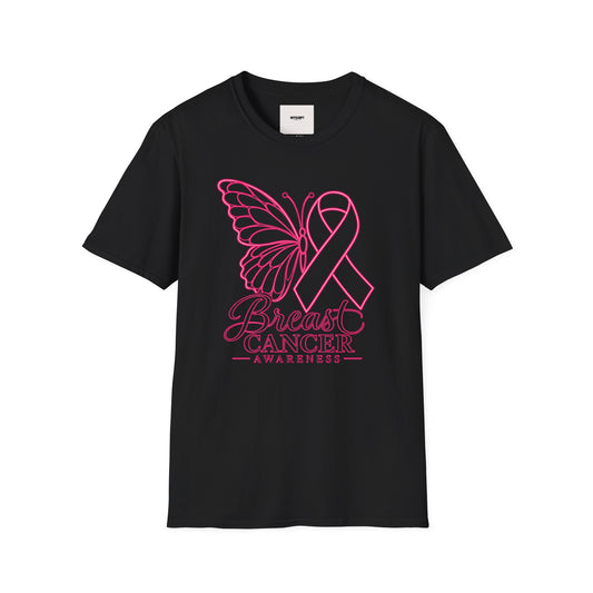 Breast Cancer Awareness Butterfly T-Shirt - Pink Ribbon Support Tee