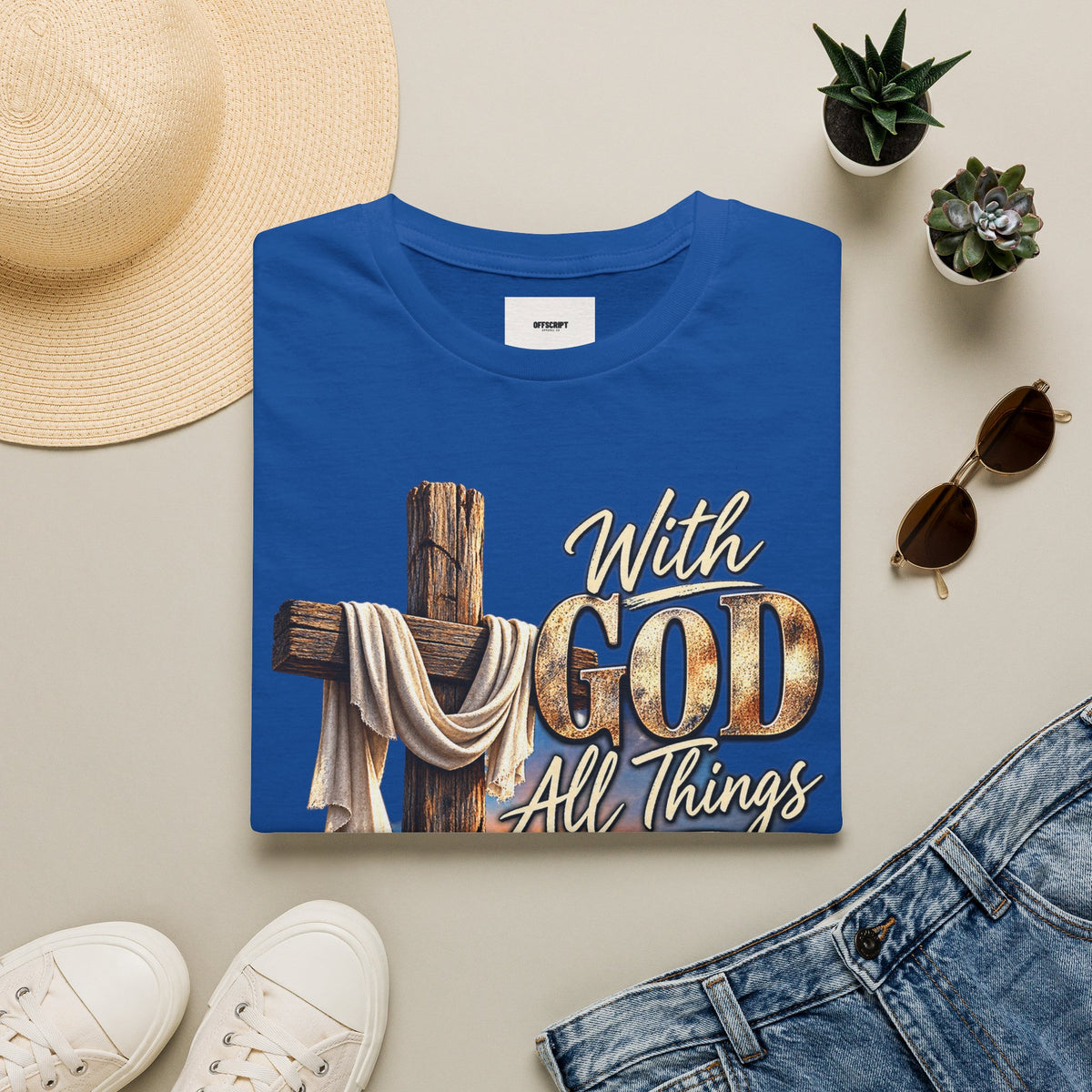 With God All Things Are Possible T‑Shirt — Christian Cross Faith Shirt