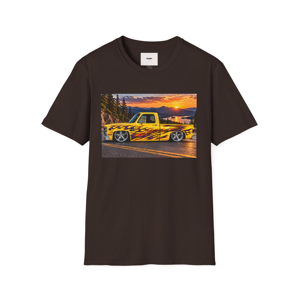 Yellow Flame Pickup T-Shirt — Sunset Classic Truck Graphic Tee