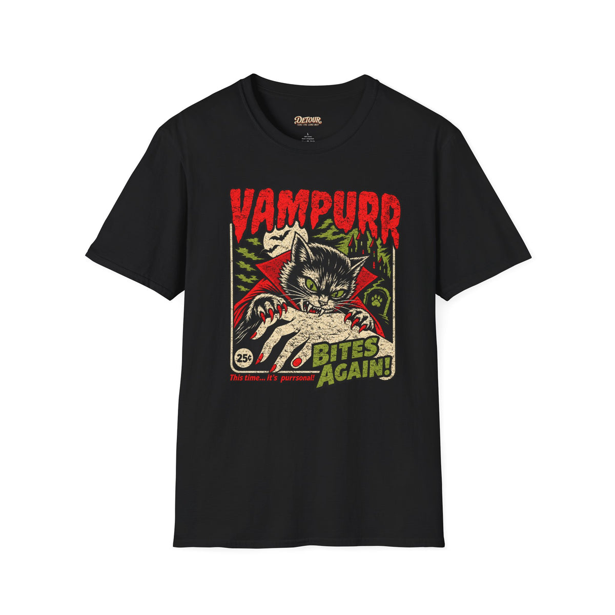 Vampurr Bites Again Cat Horror Graphic T-Shirt