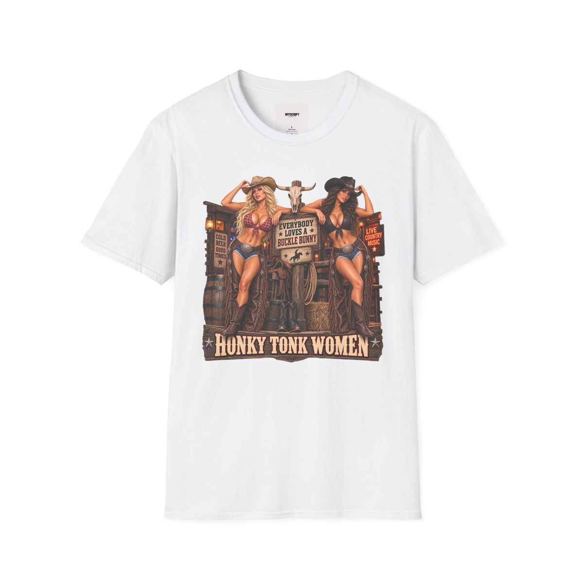 Cowgirl Pinup T-Shirt — "Bunny Tonk Women" Western Graphic Tee