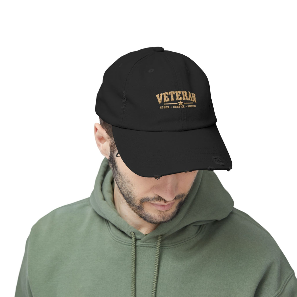 Veteran Distressed Cap — Honor Courage Sacrifice Embroidered Hat