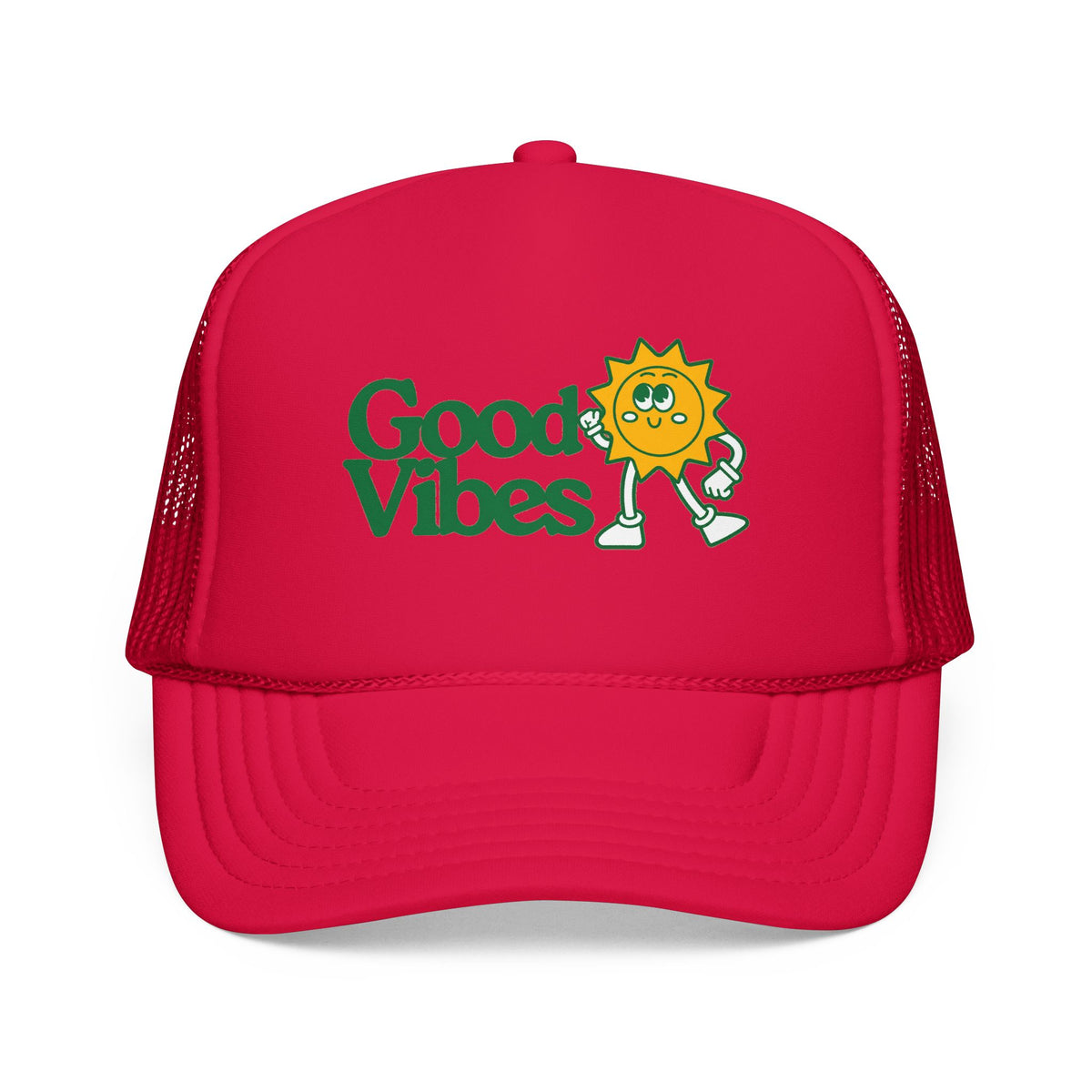 Good Vibes Sun Trucker Hat — Retro Sunny Graphic Foam Cap