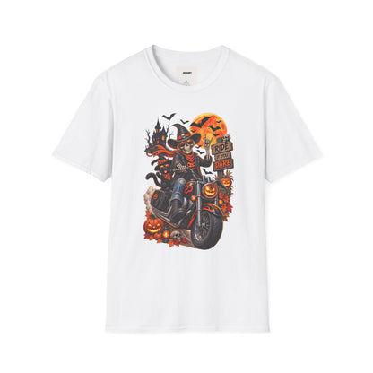 Halloween Biker Skeleton T-Shirt — "Ride If You Dare" Spooky Motorcycle Tee