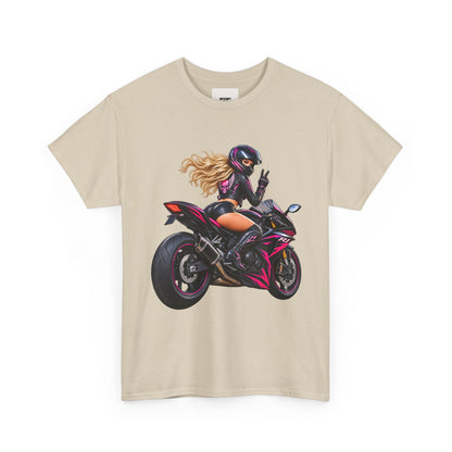 Motorcycle Girl Tee — Feminine Sportbike Rider Graphic Shirt
