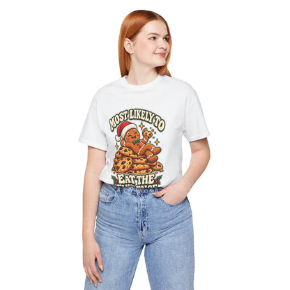 Funny Christmas Tee — "Most Likely to Eat the Evidence" Gingerbread Cookie Shirt