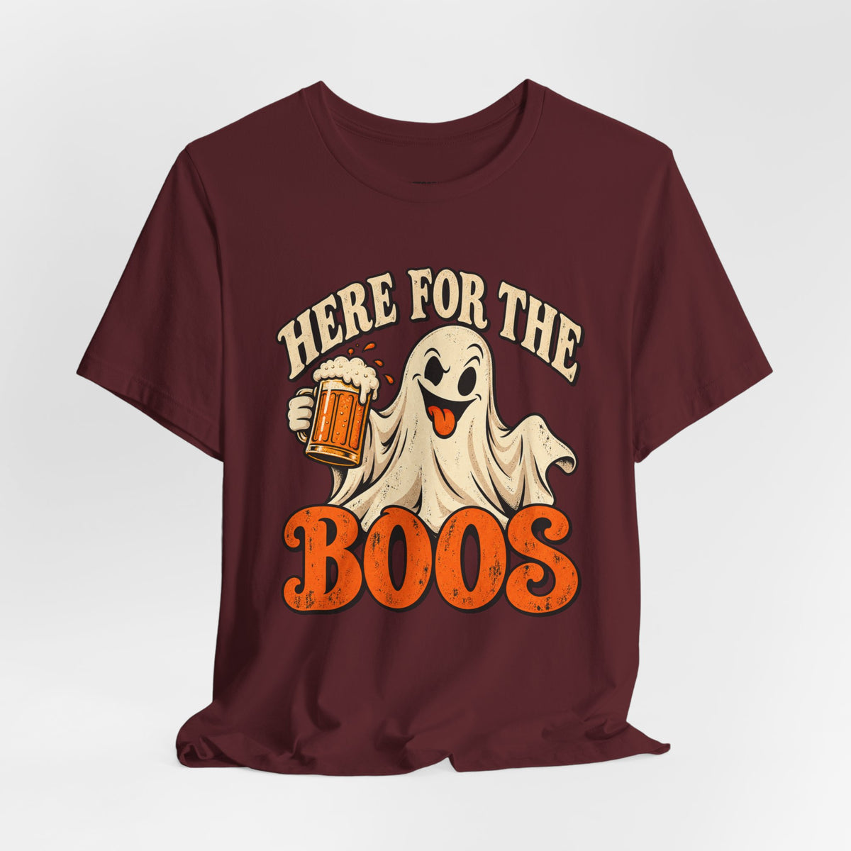 Here for the Boos Halloween T-Shirt — Ghost Drinking Beer Graphic Tee