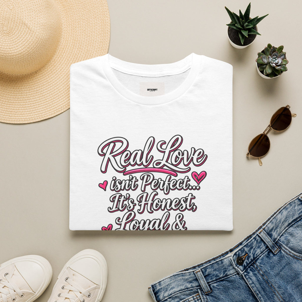 T-Shirt — "Real Love Isn't Perfect, It's Honest, Loyal & Forever" Romantic Heart Design