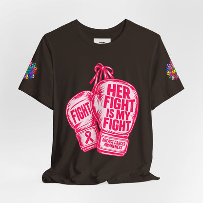 Breast Cancer Awareness Tee – “Her Fight Is My Fight” Boxing Gloves T-Shirt