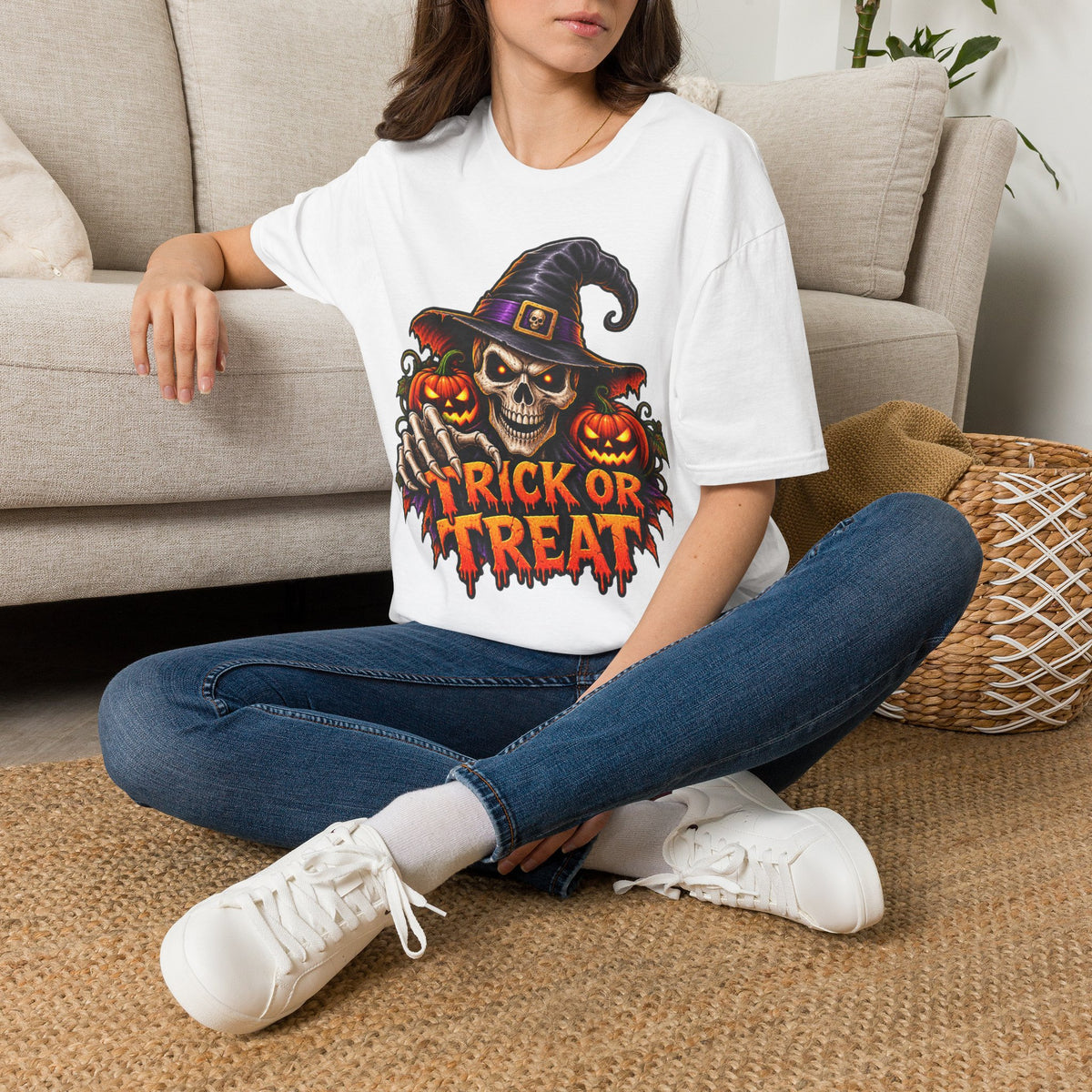 Halloween Skull Witch T-Shirt — Trick or Treat Pumpkin Graphic Tee