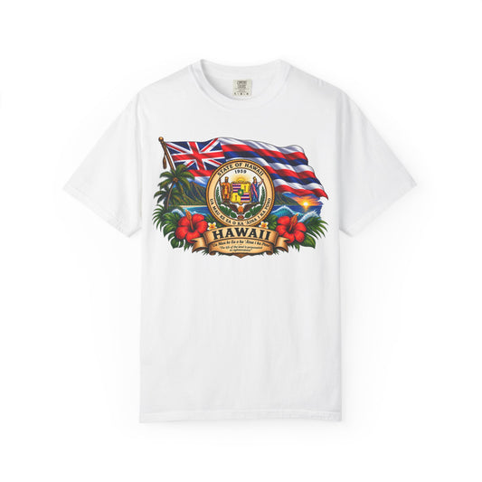 Hawaii State Seal Tee — Vintage Hawaiian Flag & Hibiscus T-Shirt