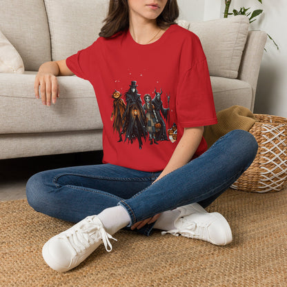 Halloween Gothic Crew T-Shirt — Haunted Pumpkin, Witch & Spooky Friends Design
