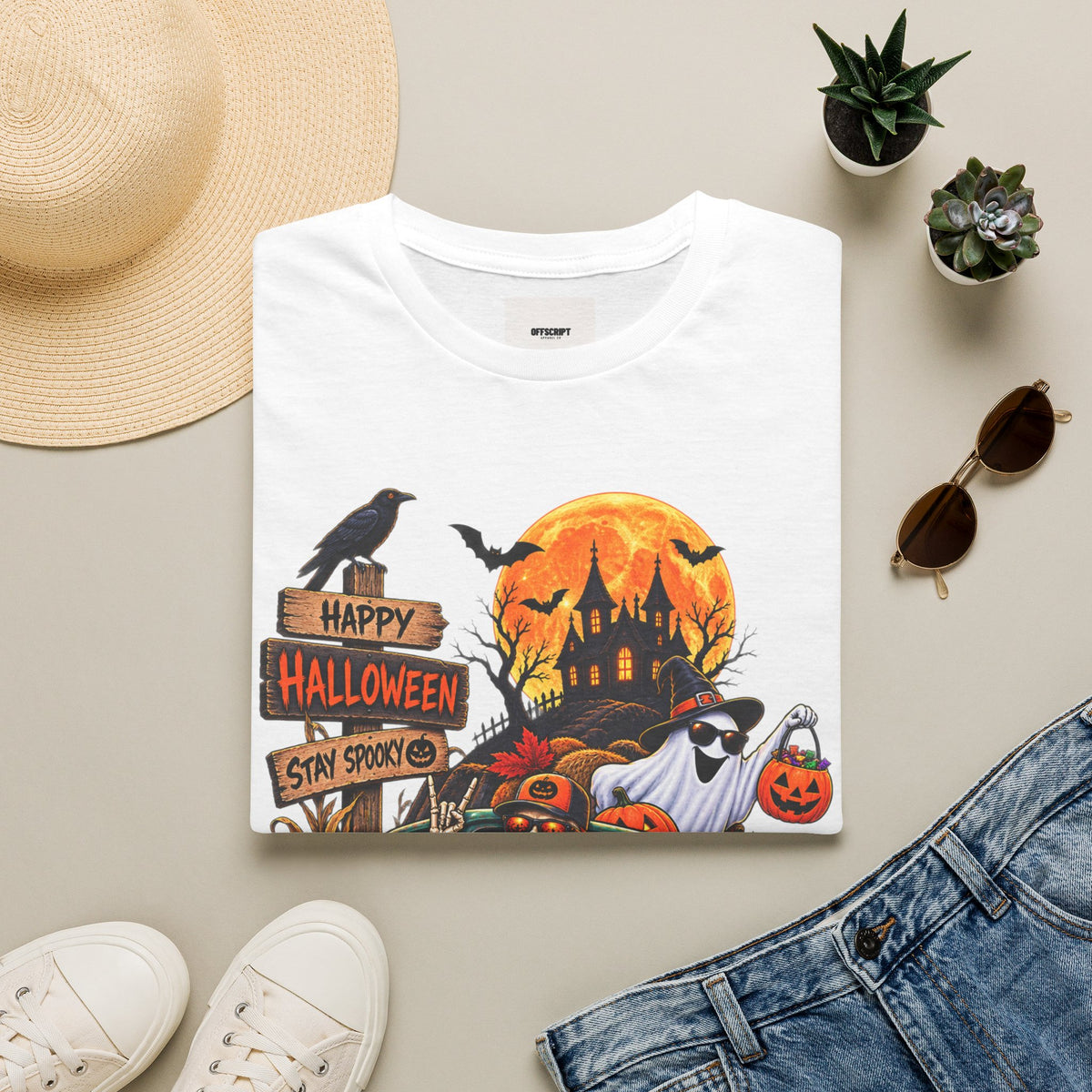 Halloween Truck T‑Shirt — "Happy Halloween, Stay Spooky" Cute Haunted Pumpkin Design