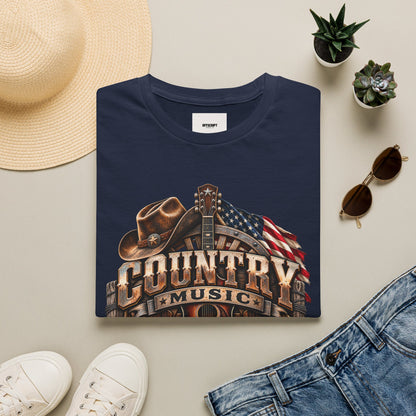Country Music Graphic T‑Shirt — Western Guitar & Flag Design