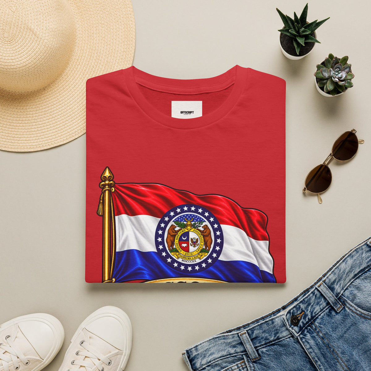 Missouri Flag T‑Shirt — State Seal & Motto Folded Flag Tee