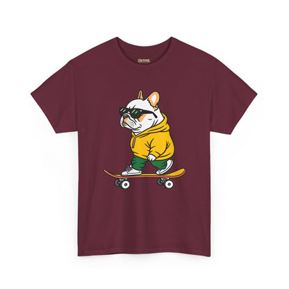 Skateboarding French Bulldog T‑Shirt – Cute Bulldog on Skateboard Graphic Tee