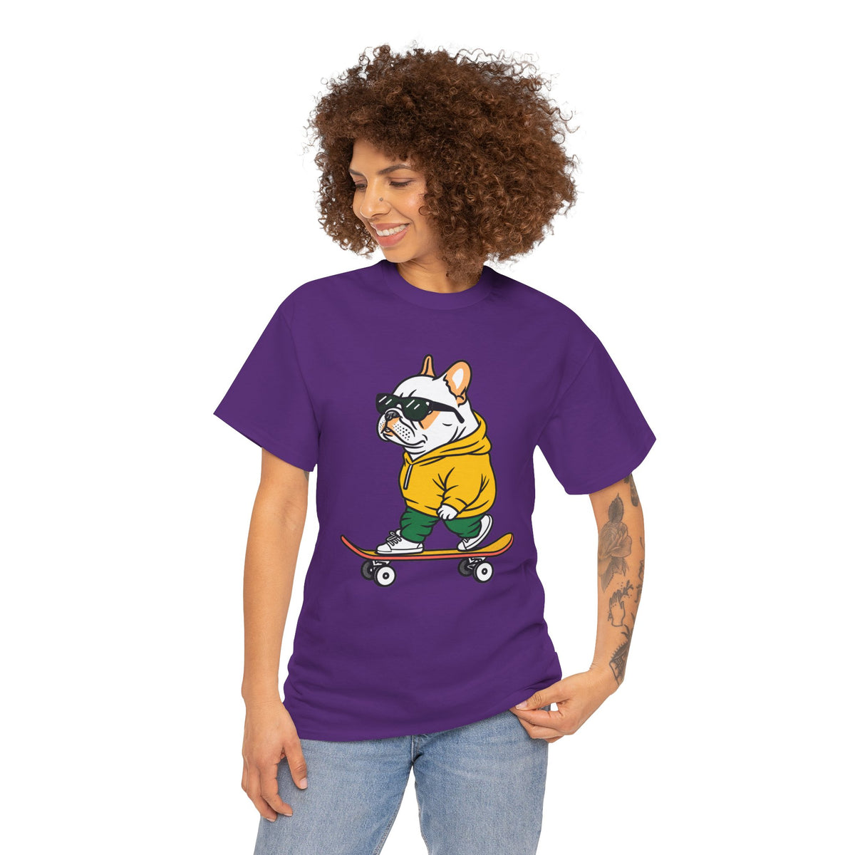 Skateboarding French Bulldog T‑Shirt – Cute Bulldog on Skateboard Graphic Tee