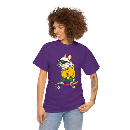 Skateboarding French Bulldog T‑Shirt – Cute Bulldog on Skateboard Graphic Tee