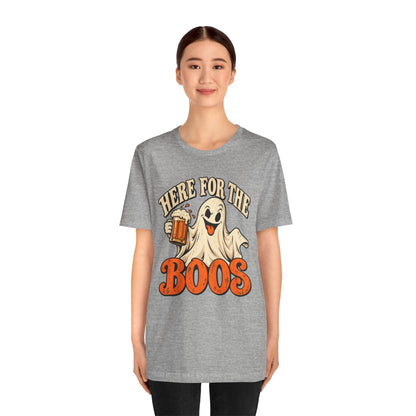 Here for the Boos Halloween T-Shirt — Ghost Drinking Beer Graphic Tee