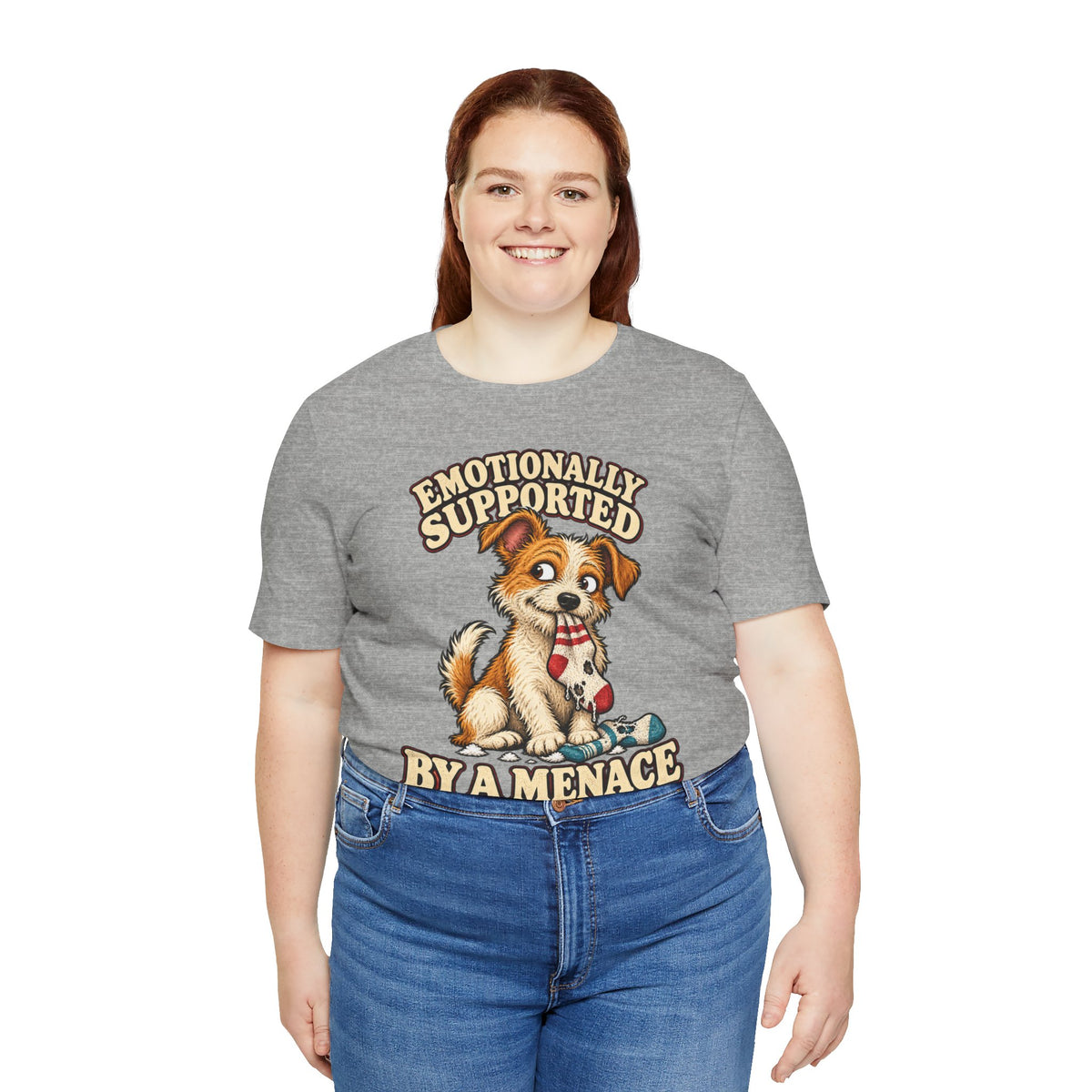 Emotionally Supported by a Menace Tee — Cute Puppy Graphic T‑Shirt