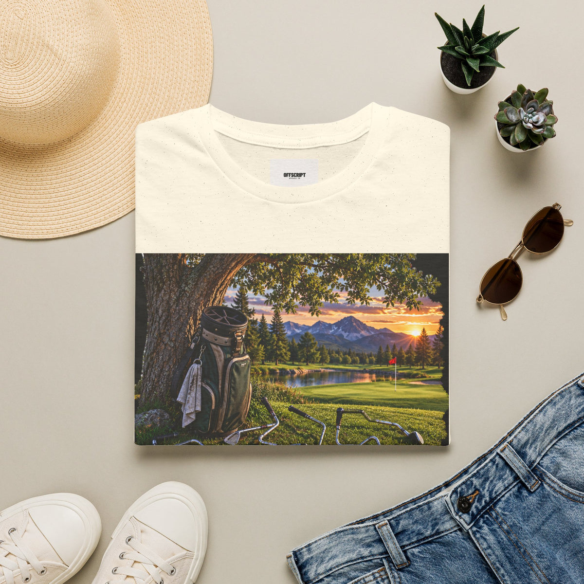 Golf Relaxation T-Shirt — "GOLF: a great way to relieve stress" Scenic Sunset Design