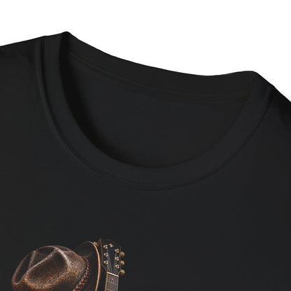 Country Music Guitar T-Shirt — Rustic Cowboy Hat & Lantern Graphic
