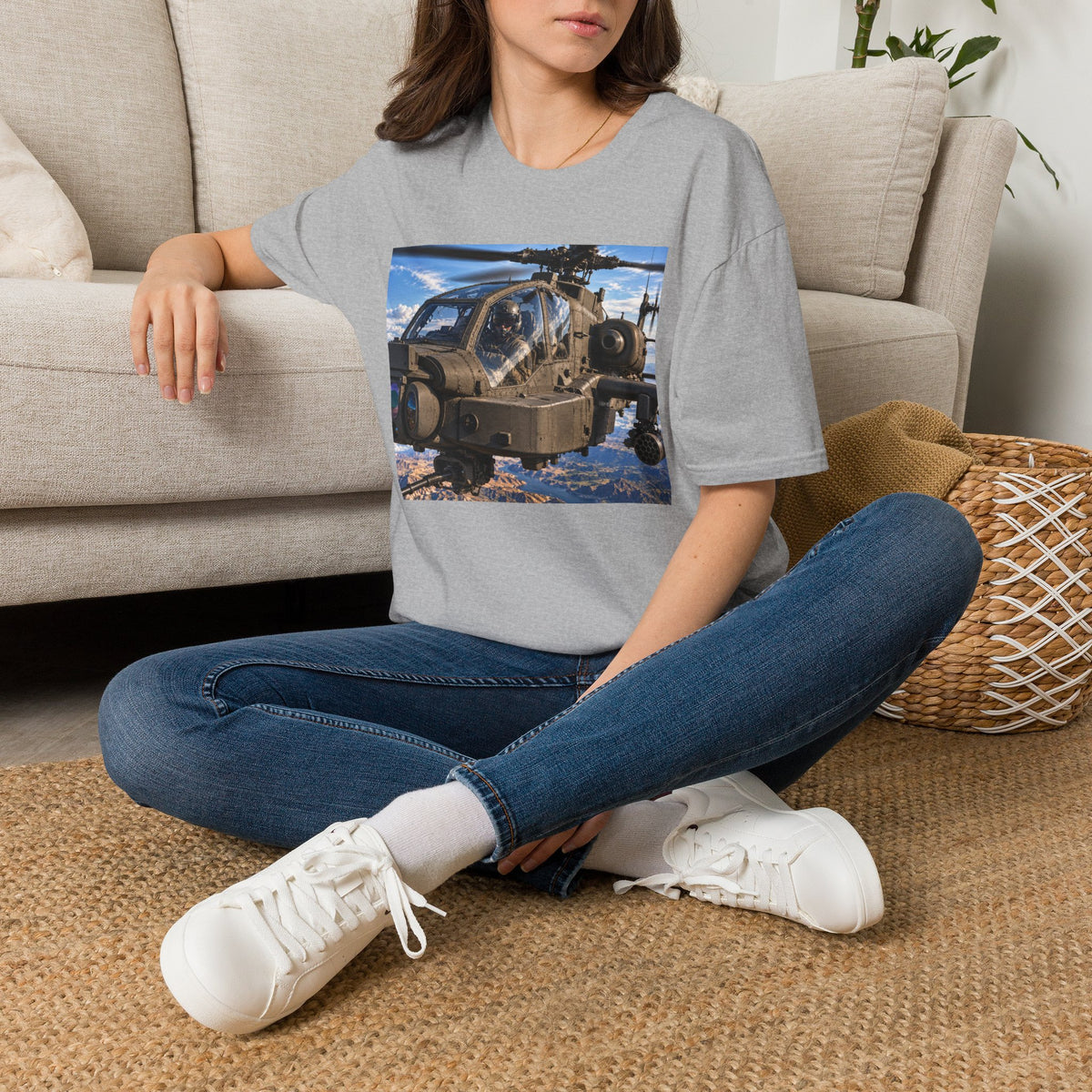 Attack Helicopter Photo T-Shirt — Military Aviator Crew Tee