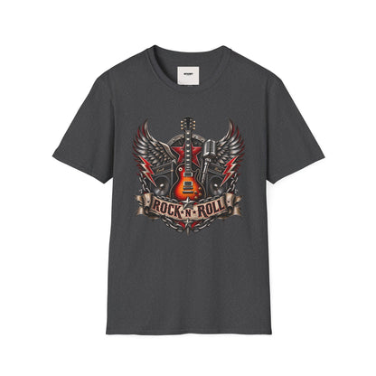 Rock 'n' Roll Guitar Tee — Vintage Winged Guitar & Microphone Design