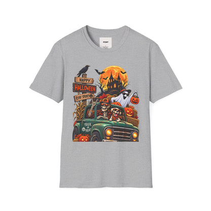 Halloween Truck T‑Shirt — "Happy Halloween, Stay Spooky" Cute Haunted Pumpkin Design