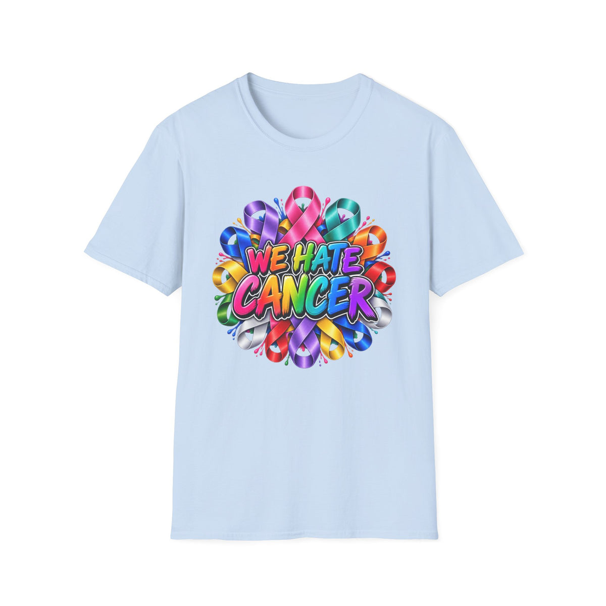 We Hate Cancer T-Shirt — Multicolor Cancer Awareness Ribbon Tee