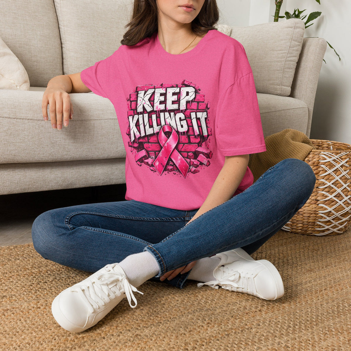 Keep Killing It pink ribbon T-Shirt | Breast Cancer Awareness, Motivational Graphic