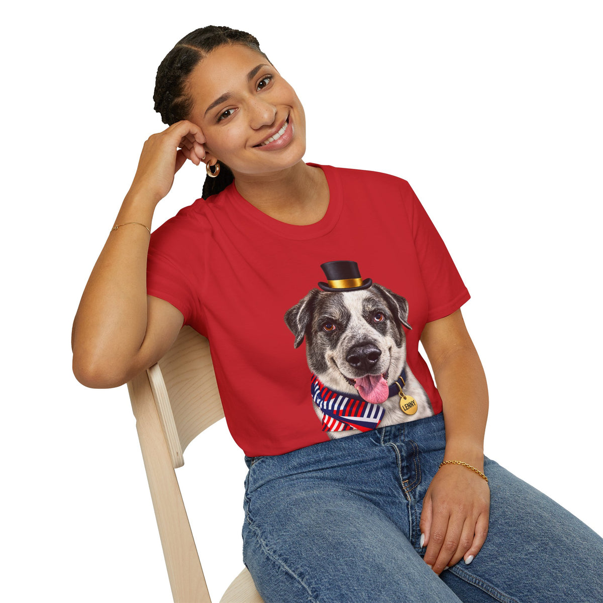 Patriotic Pup Tee — Dog with Top Hat & American Flag Bandana