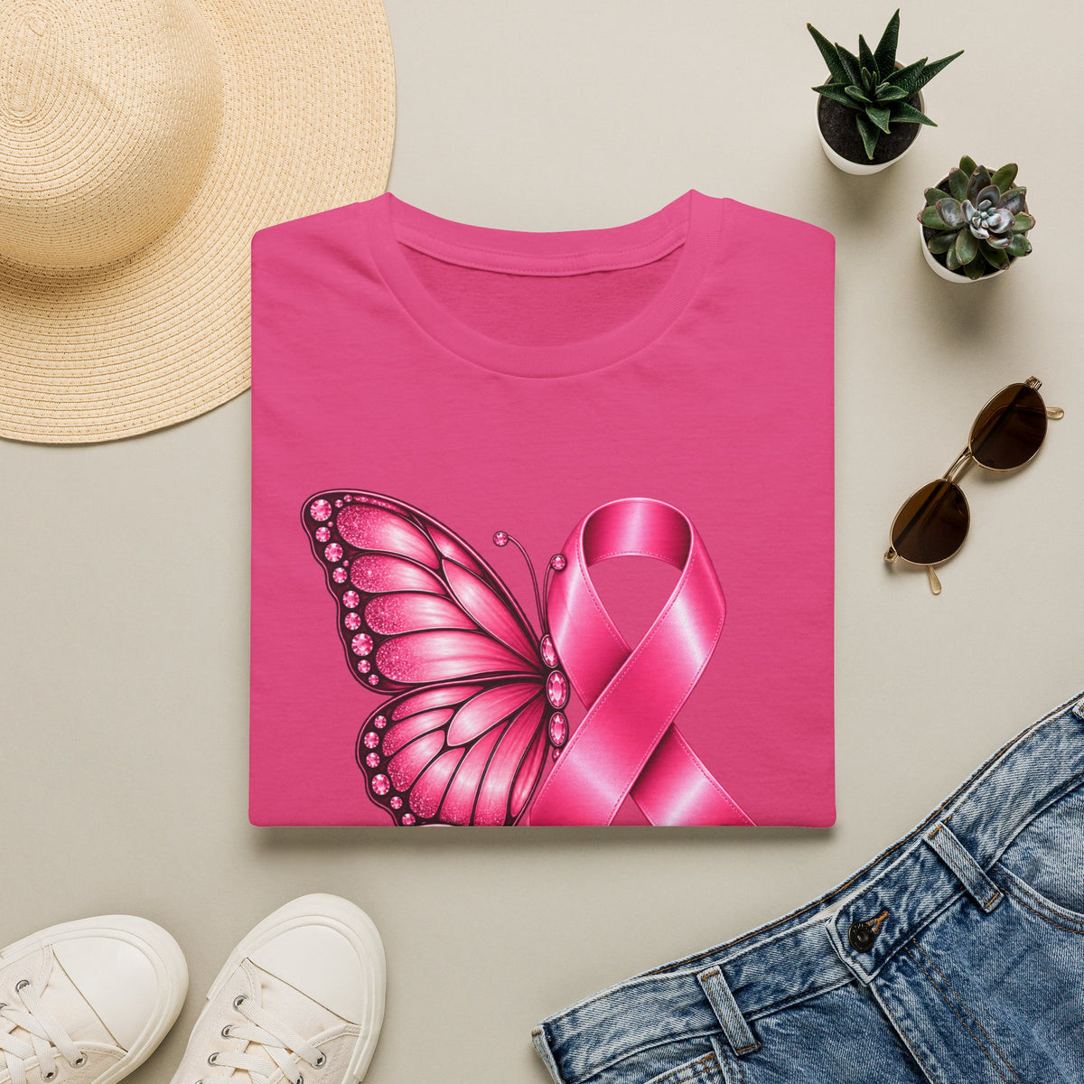 Pink Ribbon Butterfly Breast Cancer Awareness T-Shirt | Support Ribbon Tee