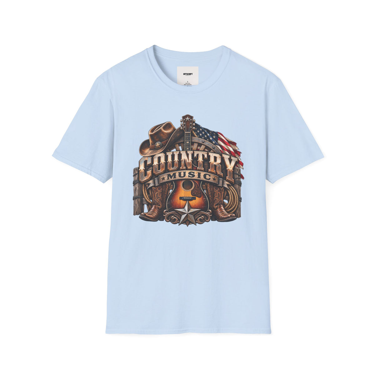 Country Music Graphic T‑Shirt — Western Guitar & Flag Design