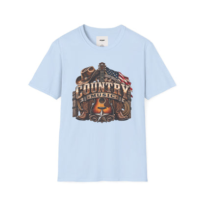 Country Music Graphic T‑Shirt — Western Guitar & Flag Design