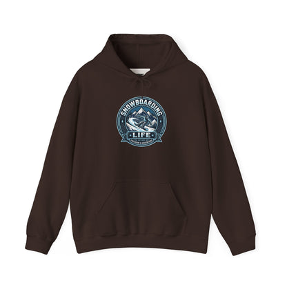 Snowboarding Hoodie – "Snowboarding Life" Graphic Pullover with Backboarder Illustration