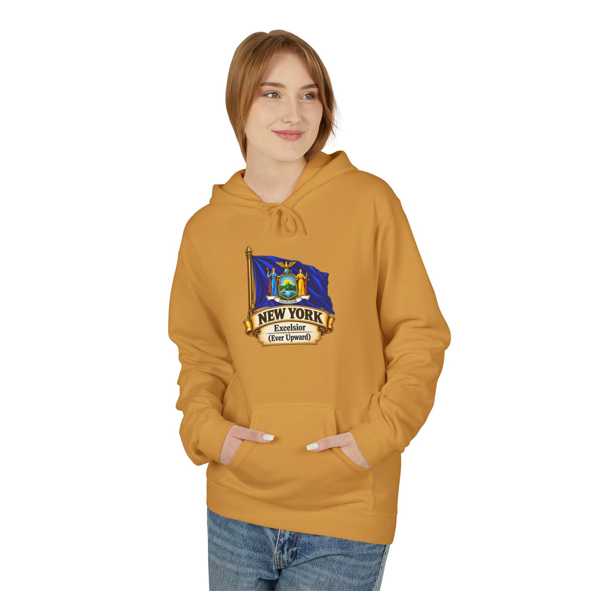 New York State Flag Hoodie – "Excelsior (Ever Upward)" Graphic Pullover