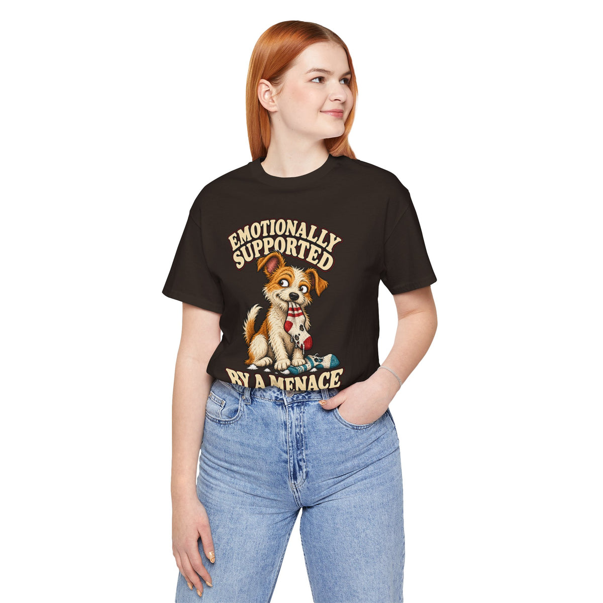 Emotionally Supported by a Menace Tee — Cute Puppy Graphic T‑Shirt