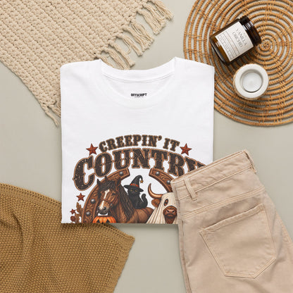 Country Halloween Tee — "Keepin' It Country Boo Y'all" Farm Animal Pumpkin T-Shirt