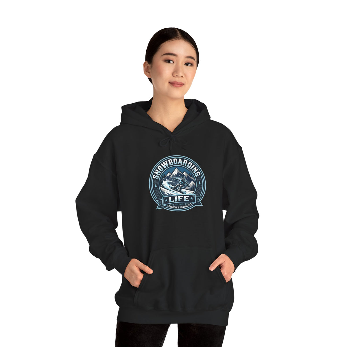 Snowboarding Hoodie – "Snowboarding Life" Graphic Pullover with Backboarder Illustration