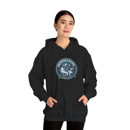 Snowboarding Hoodie – "Snowboarding Life" Graphic Pullover with Backboarder Illustration
