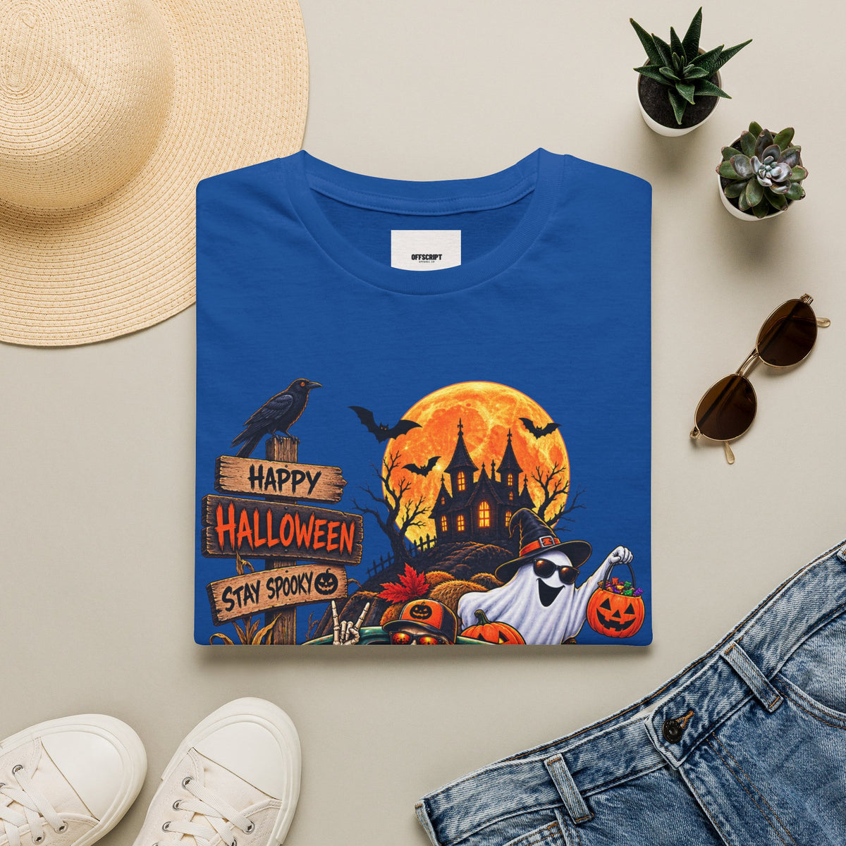 Halloween Truck T‑Shirt — "Happy Halloween, Stay Spooky" Cute Haunted Pumpkin Design