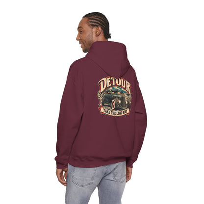 Detour Vintage Hot Rod Hoodie — "Take The Long Way" Classic Car Sweatshirt