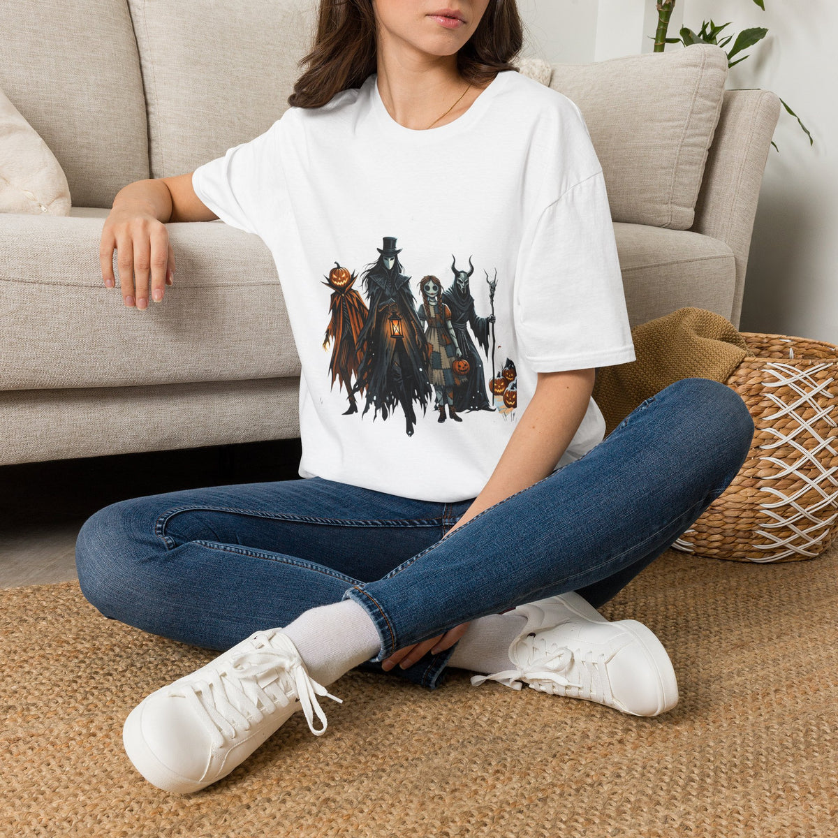 Halloween Gothic Crew T-Shirt — Haunted Pumpkin, Witch & Spooky Friends Design