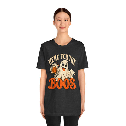 Here for the Boos Halloween T-Shirt — Ghost Drinking Beer Graphic Tee