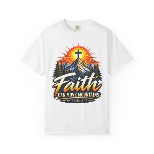 Faith Can Move Mountains T-Shirt | Christian Cross Mountain Graphic