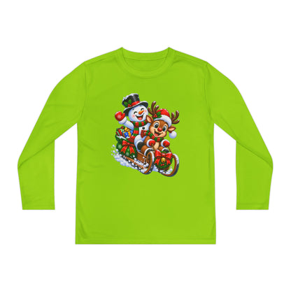 Kids' Christmas Sledding Tee — Snowman & Reindeer Holiday Long Sleeve